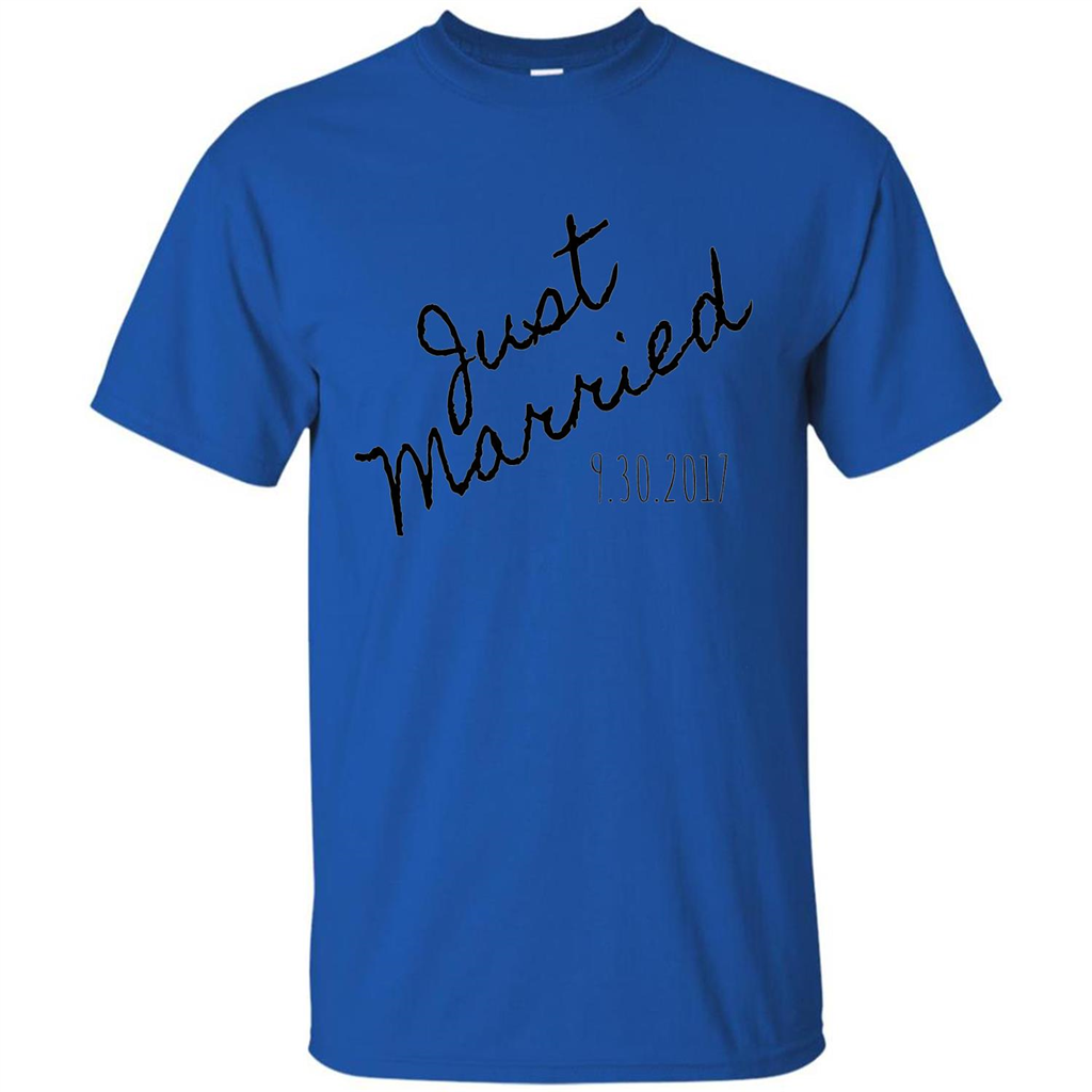 Just Married Honeymoon September 30 2017 Wedding T-Shirt Royal