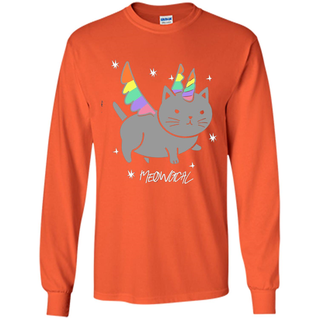 Funny Meowgical Cat Unicorn T-shirt For Cat Lover Orange