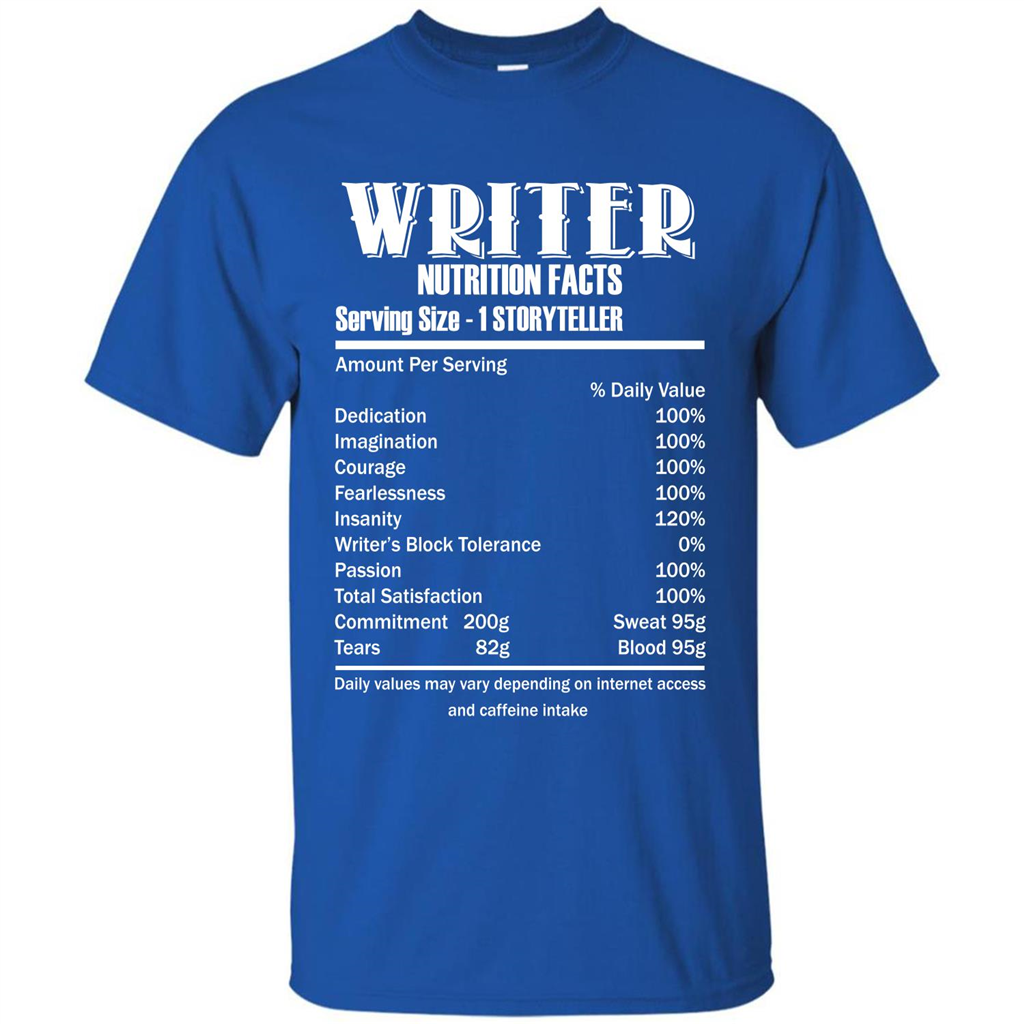 Writer Nutrition Facts Serving Size T-shirt Royal