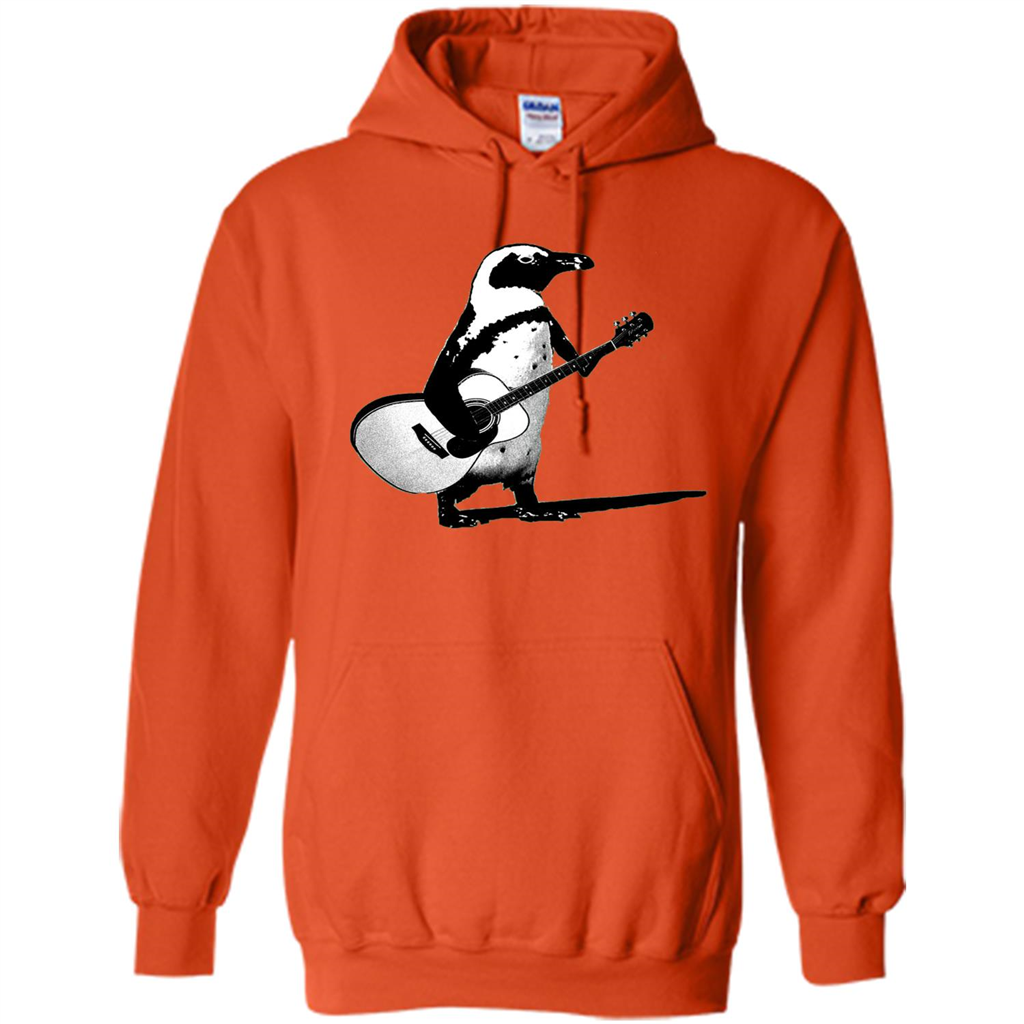 Funny Penguin T-shirt Penguin Plays Guitar Orange