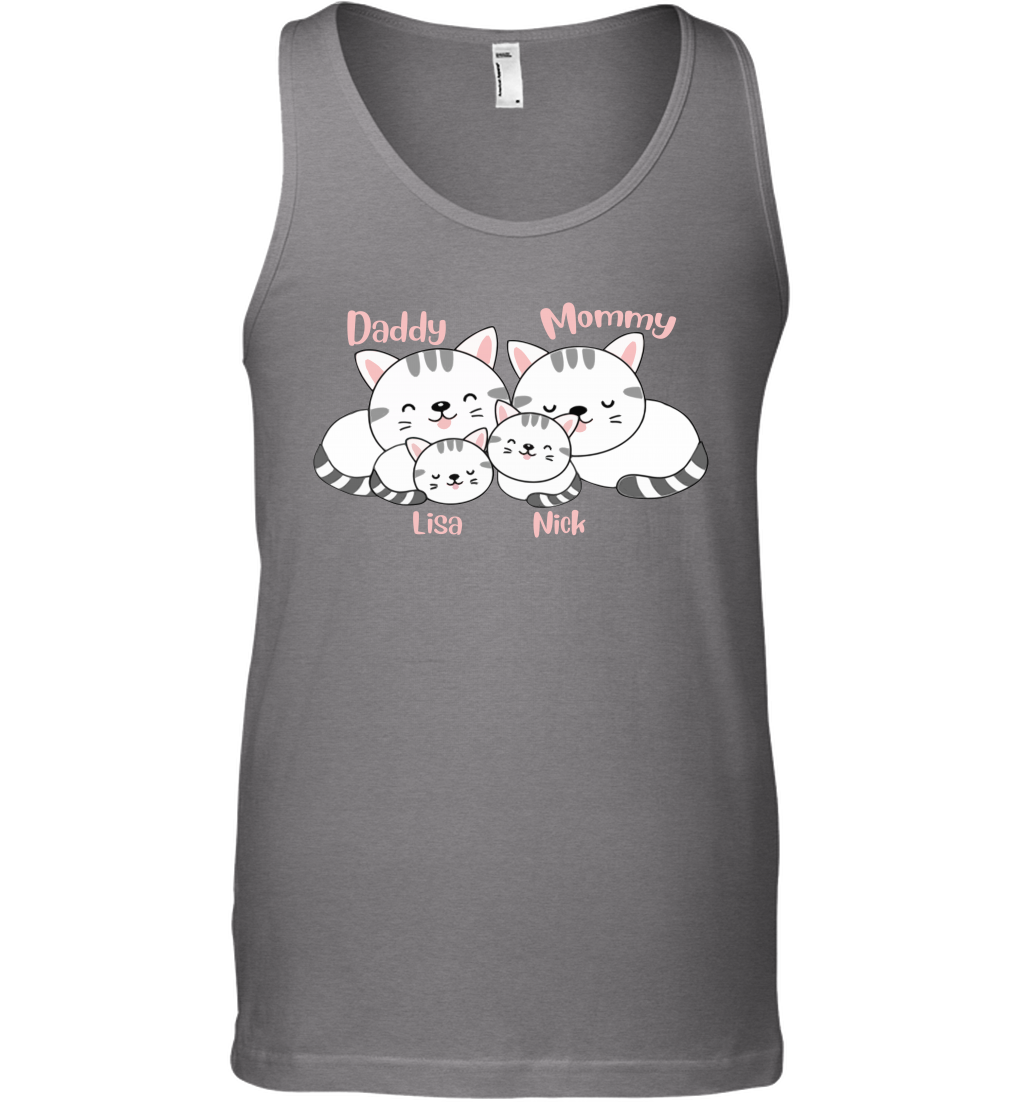 Cats and family name member ( Customized Name ) Tank Top Tank Top Graphite Heather
