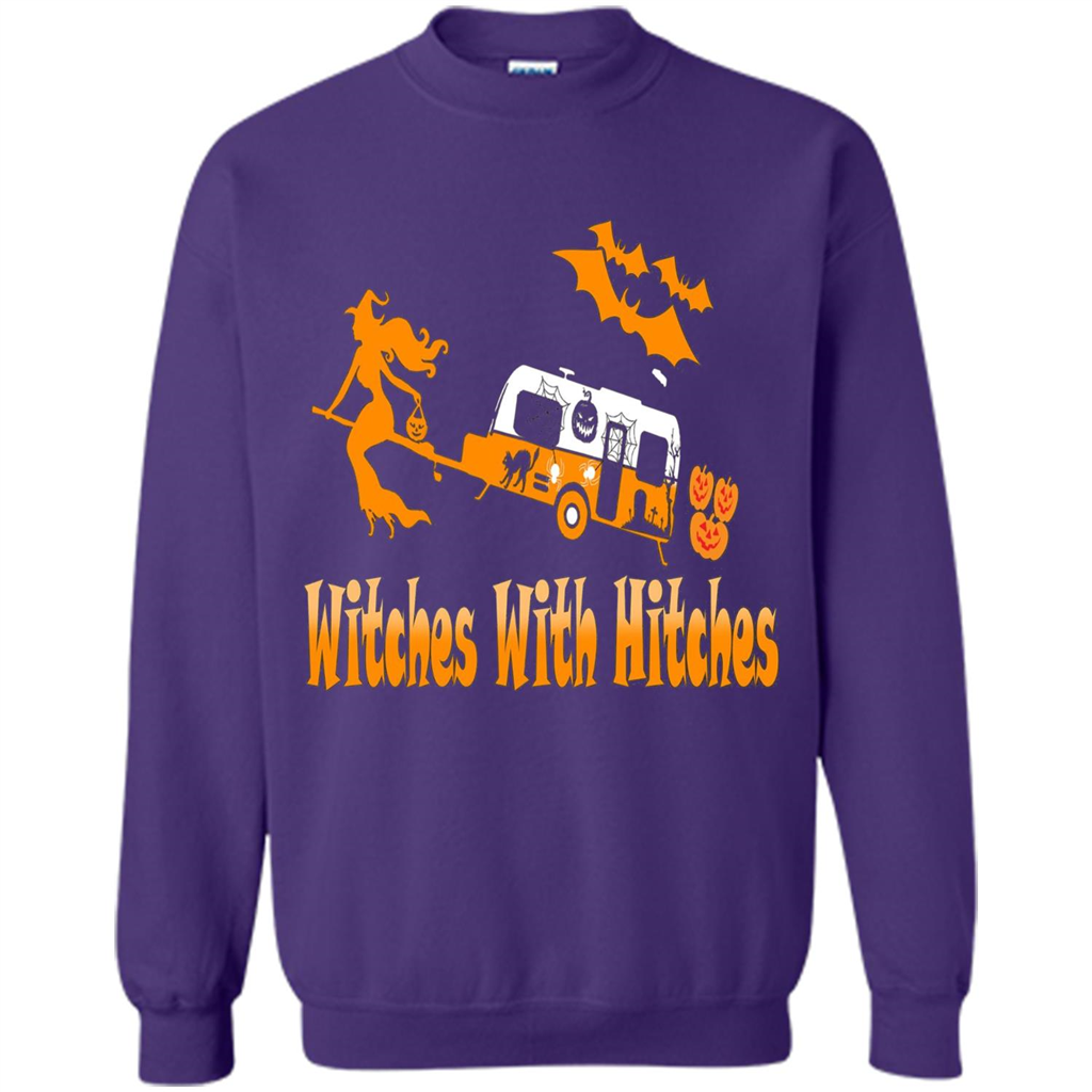 Funny Halloween T-shirt Witches With Hitches Camping Orange