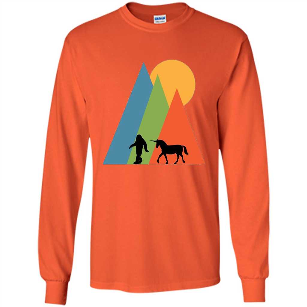 Bigfoot Unicorn Mountain and Sun T-Shirt Orange