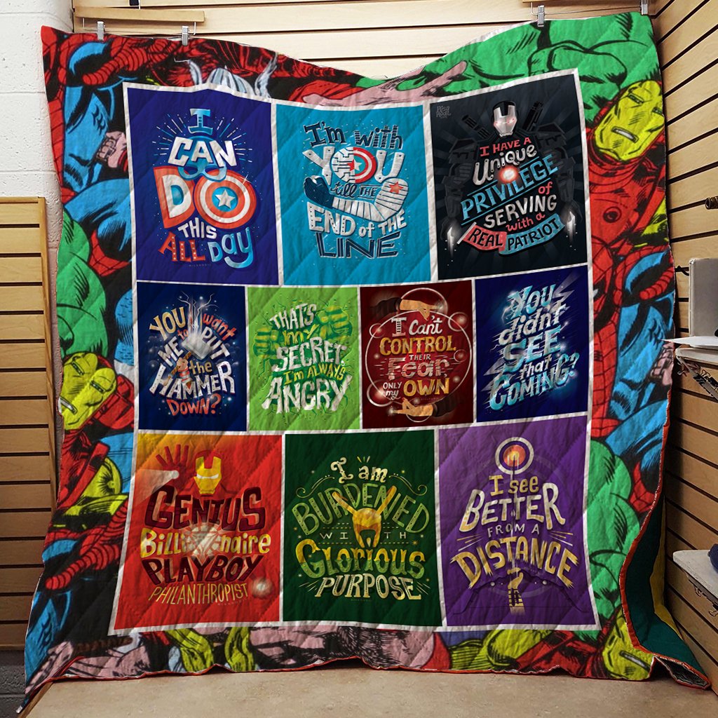 Avenger Characters Quotes 3D Quilt Blanket Queen (203x228CM)