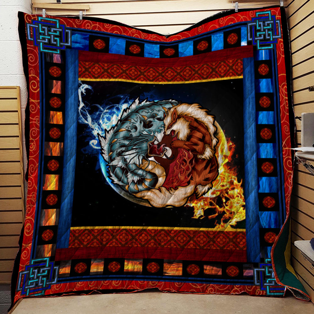 Pokemon The Tiger And The Dragon Gyarados Yin Yang 3D Quilt Blanket Queen (203x228CM)