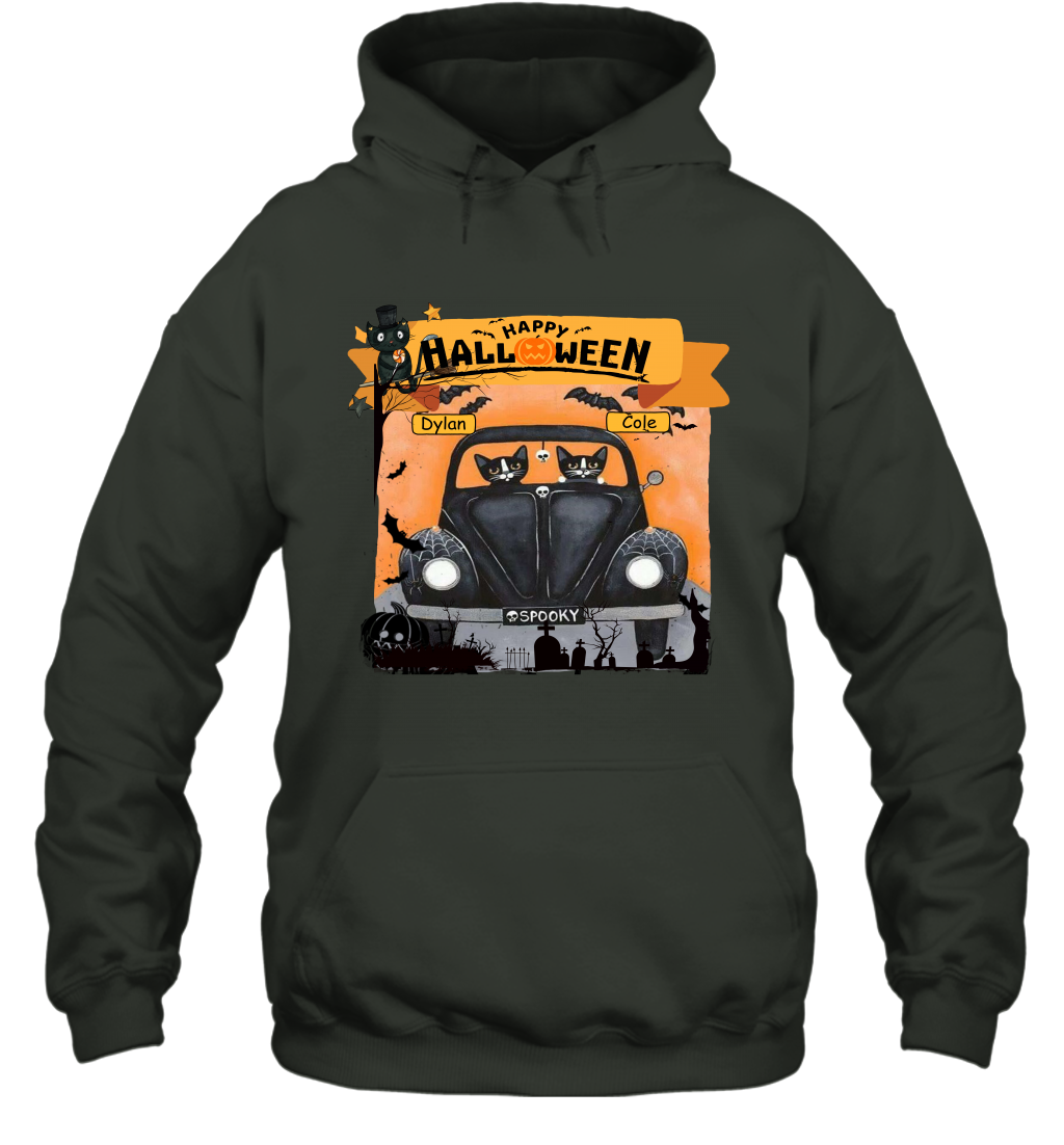 Happy Halloween Couple Cats Friends ( Customized Name ) Hoodie Hoodie Forest