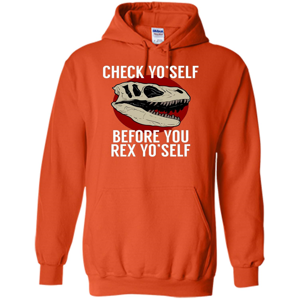 Dinosaur T-shirt Check Yo'Self Before You Rex Yo'Self T-shirt Orange