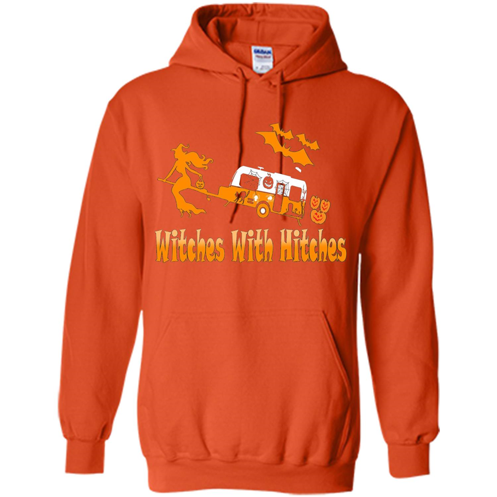 Funny Halloween T-shirt Witches With Hitches Camping Orange
