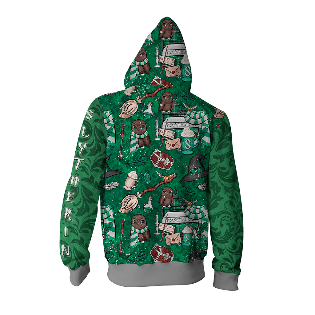 Hogwarts Slytherin House Pattern Harry Potter Zip Up Hoodie
