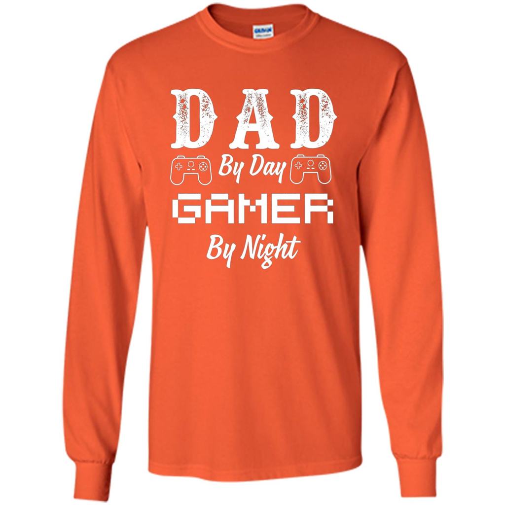 Fathers Day T-shirt Dad By Day Gamer By Night T-shirt Orange