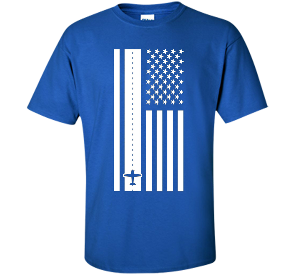 Patriotic American Flag Runway Pilot T-shirt Royal