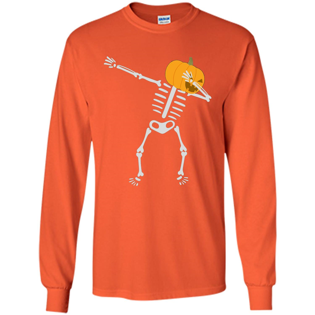 Dabbing Skeleton T-shirt Pumpkin Funny Halloween T-shirt Orange