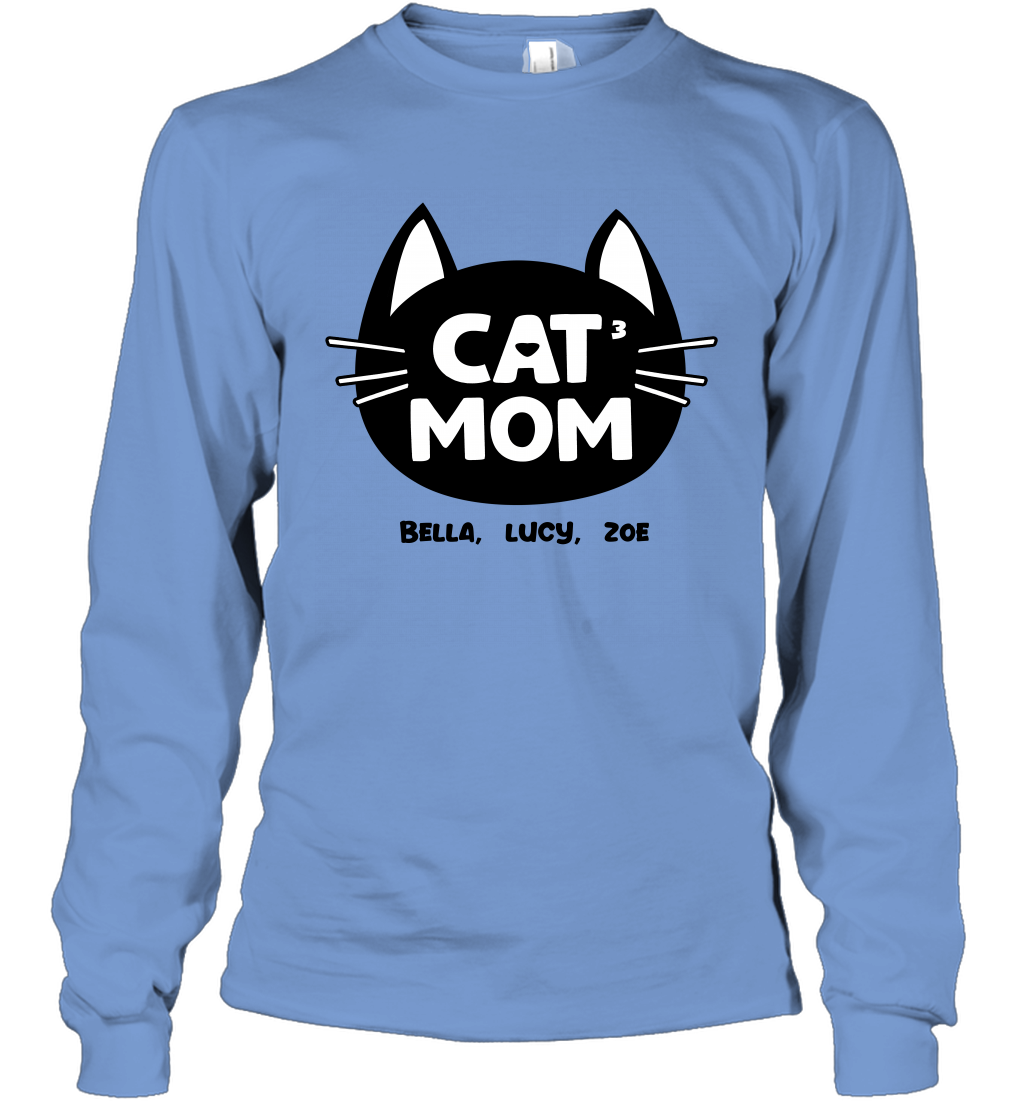 Cat Mom Family Members ( Customized Name or Number ) Long Sleeve T-Shirt Long Sleeve T-Shirt Carolina Blue