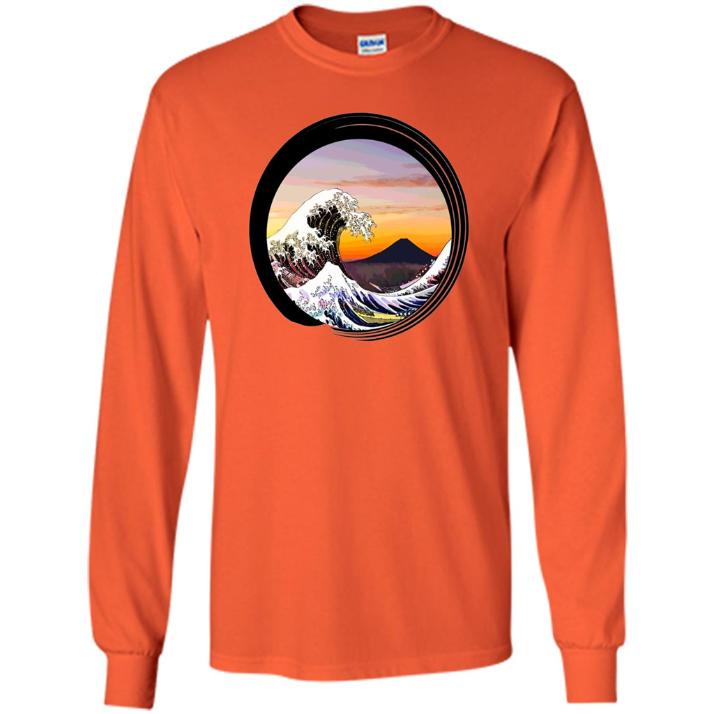 Classic Japanese Zen Art T-shirt, Kanagawa Great Wave Enso Orange