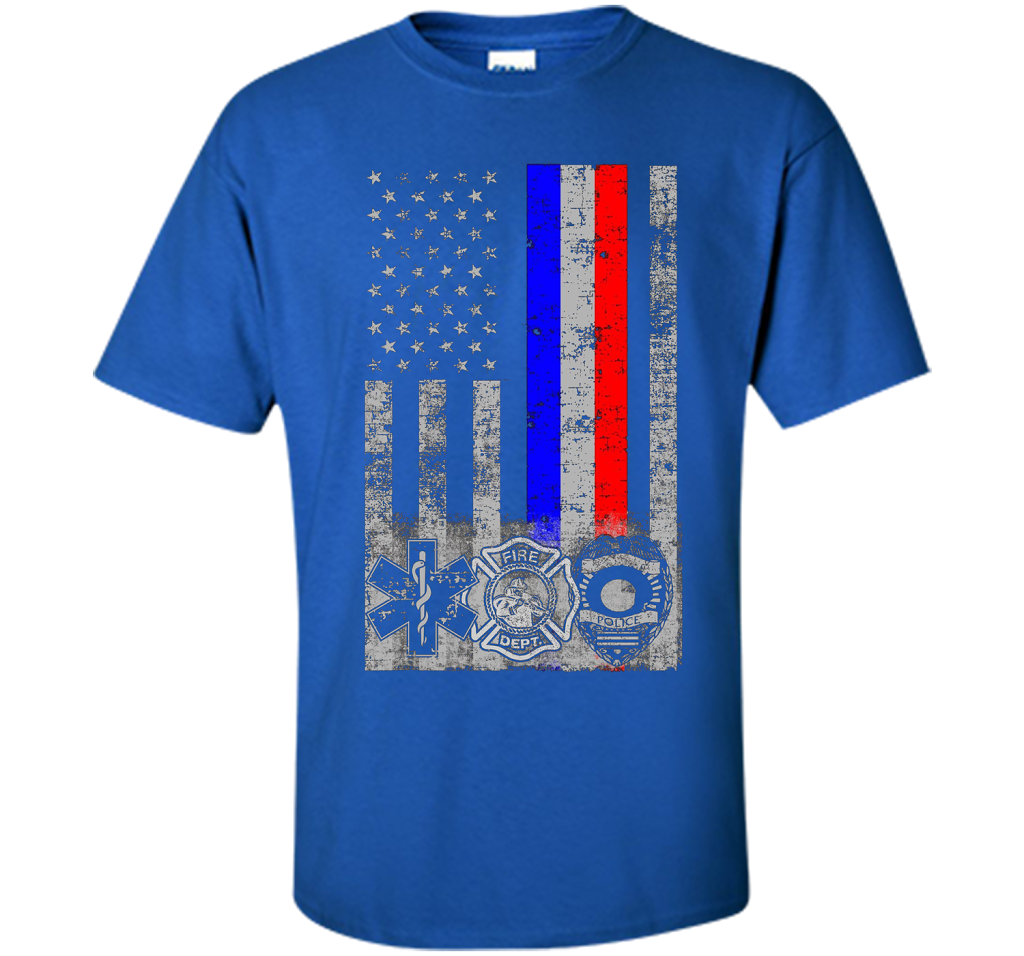 Fireman Police EMT / First Responder Flag t-shirt Royal