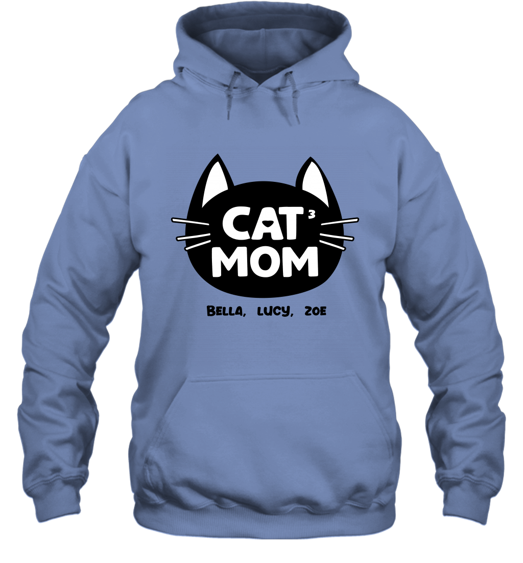 Cat Mom Family Members ( Customized Name or Number ) Hoodie Hoodie Carolina Blue