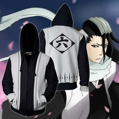 Bleach Kuchiki Byakuya 6th Division Cosplay Zip Up Hoodie Jacket 5XL