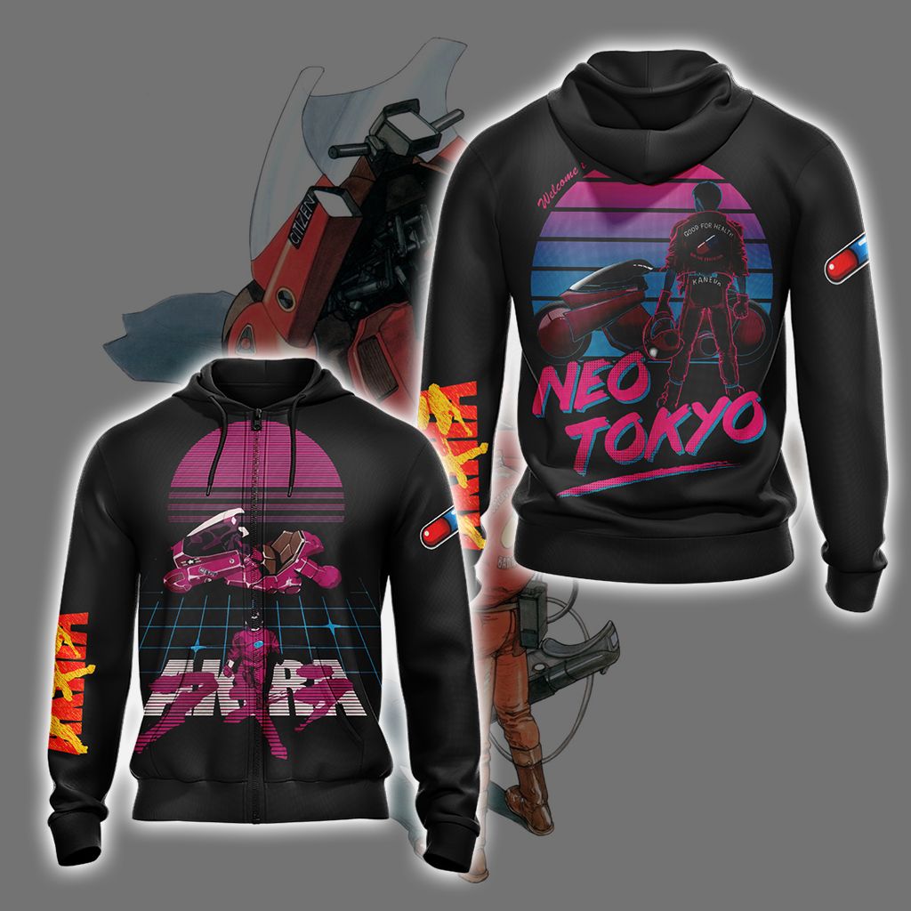 Akira Neon Tokyo Unisex 3D T-shirt Zip Hoodie