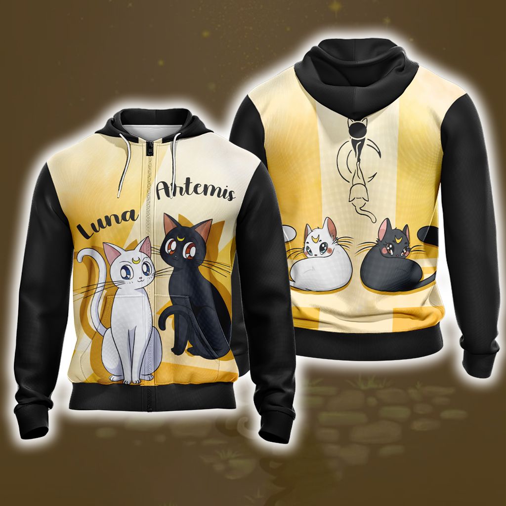 Sailor Moon Luna & Artemis New Style Unisex 3D T-shirt Zip Hoodie