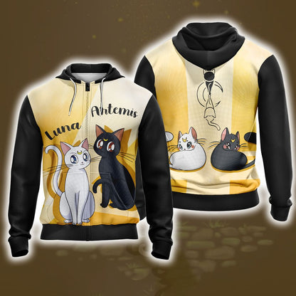 Sailor Moon Luna & Artemis New Style Unisex 3D T-shirt Zip Hoodie