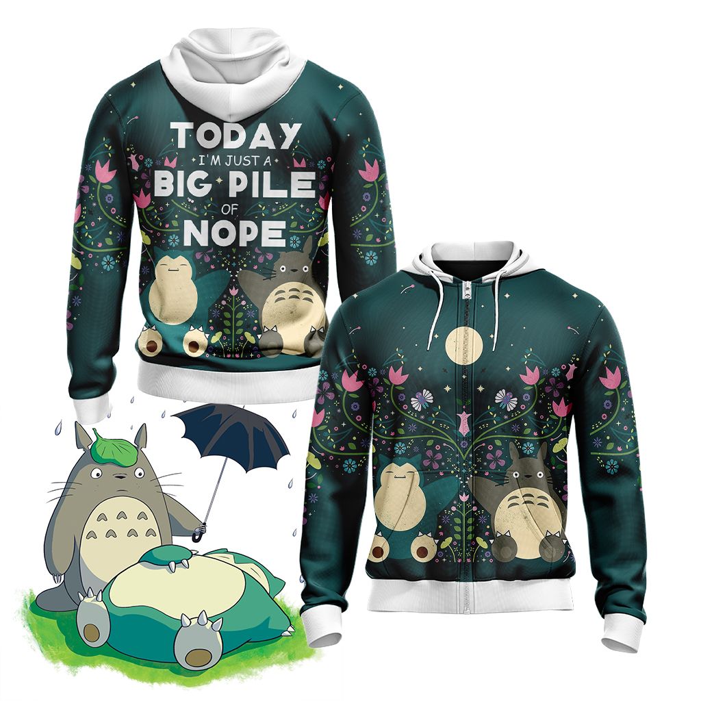 Big Pile Of Nope - Totoro And Snorlax Unisex 3D T-shirt Zip Hoodie
