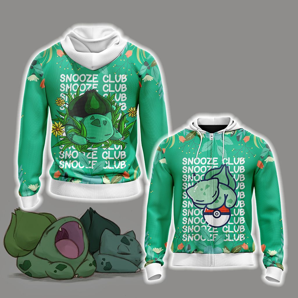 Pokemon - Bulbasaur Snooze Club Unisex 3D T-shirt Zip Hoodie