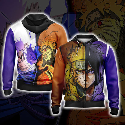 Naruto And Sasuke New Style 3D T-shirt Zip Hoodie