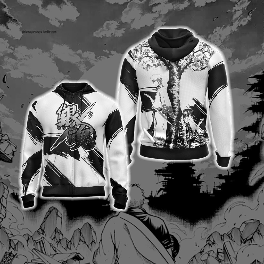 Gintama Manga Unisex 3D T-shirt Zip Hoodie