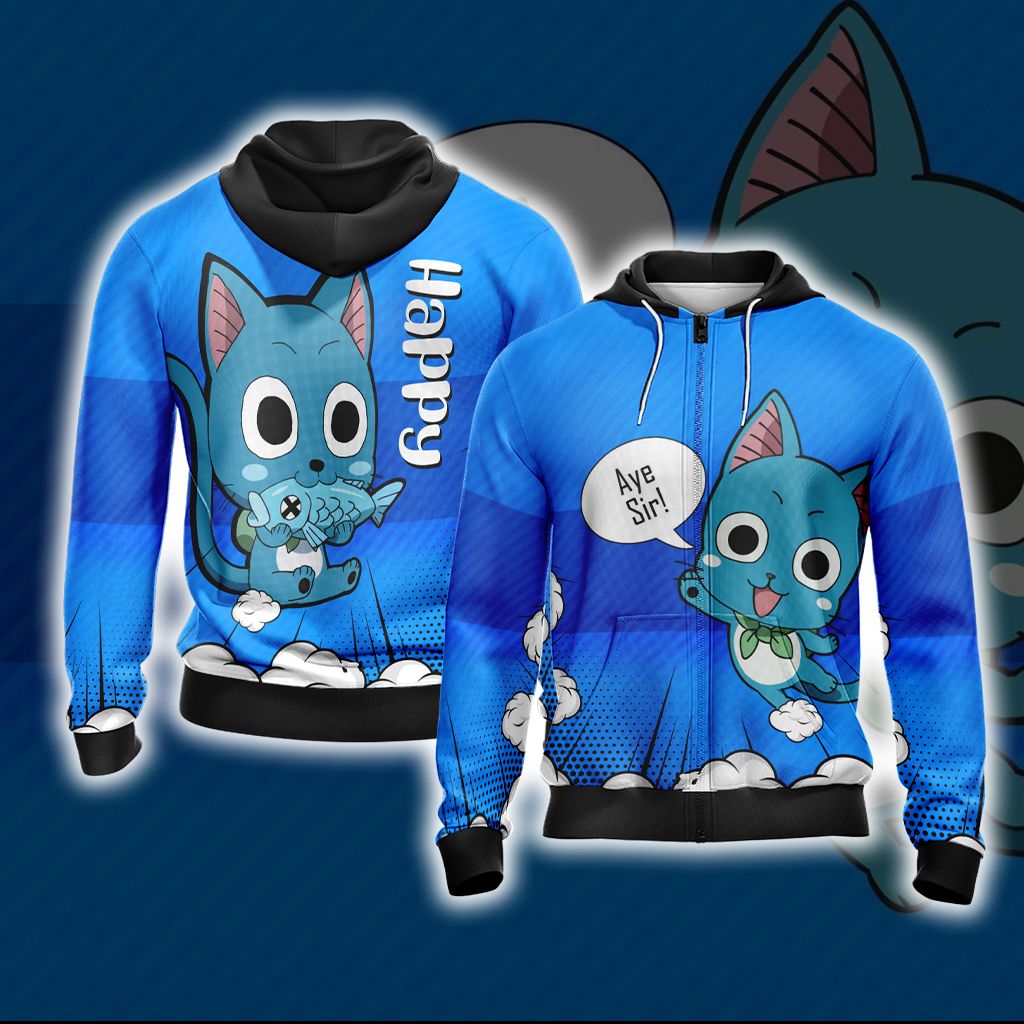 Fairy Tail Happy Unisex 3D T-shirt Zip Hoodie