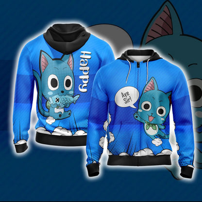 Fairy Tail Happy Unisex 3D T-shirt Zip Hoodie