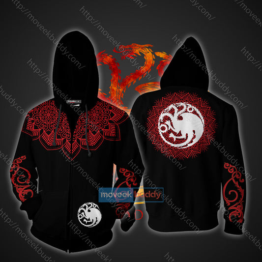 House Targaryen Game Of Thrones New Zip Up Hoodie 5XL