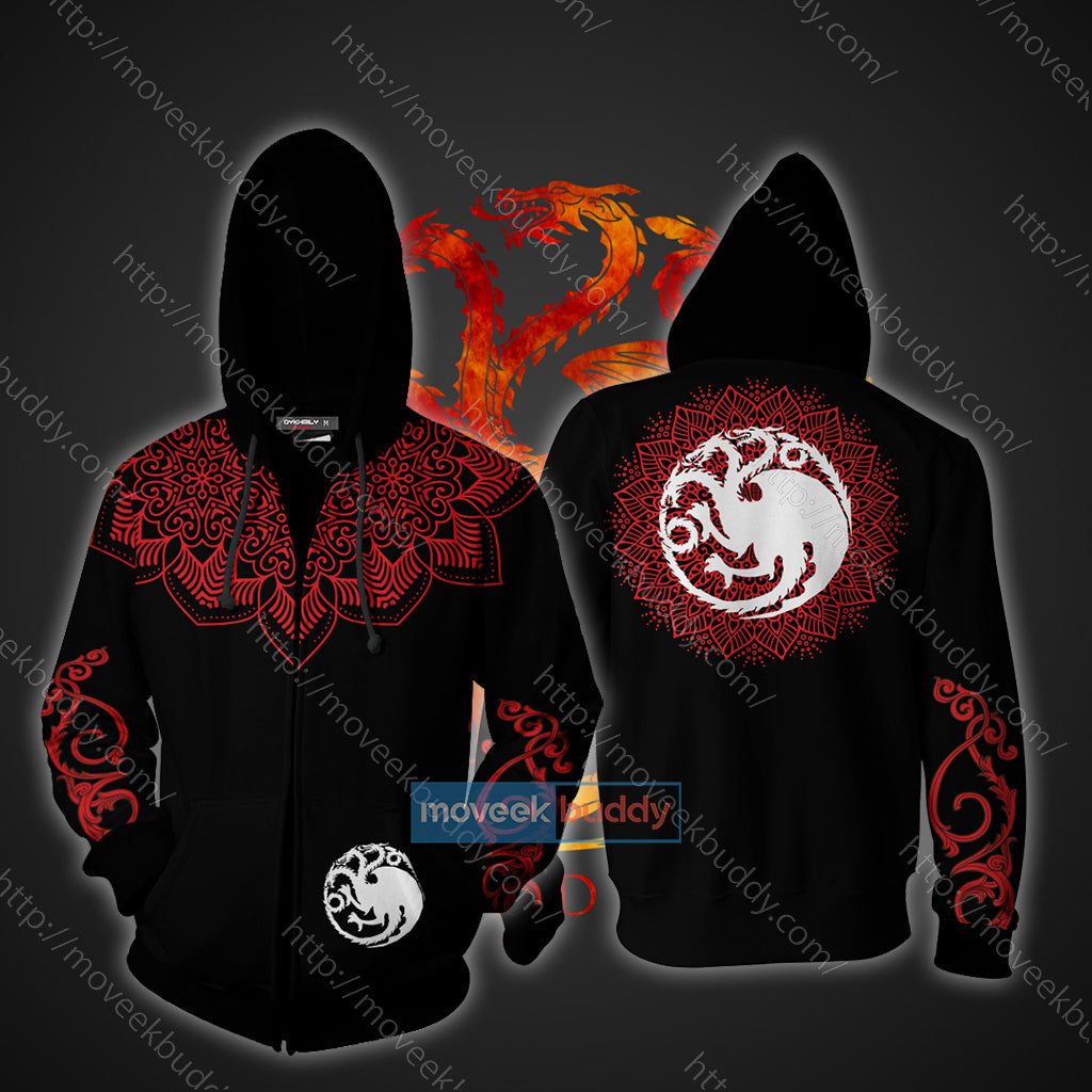 House Targaryen Game Of Thrones New Zip Up Hoodie XS  