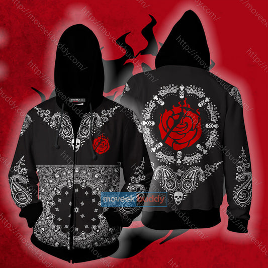 RWBY House Rose Honor Loyalty Sacrifice Zip Up Hoodie 5XL
