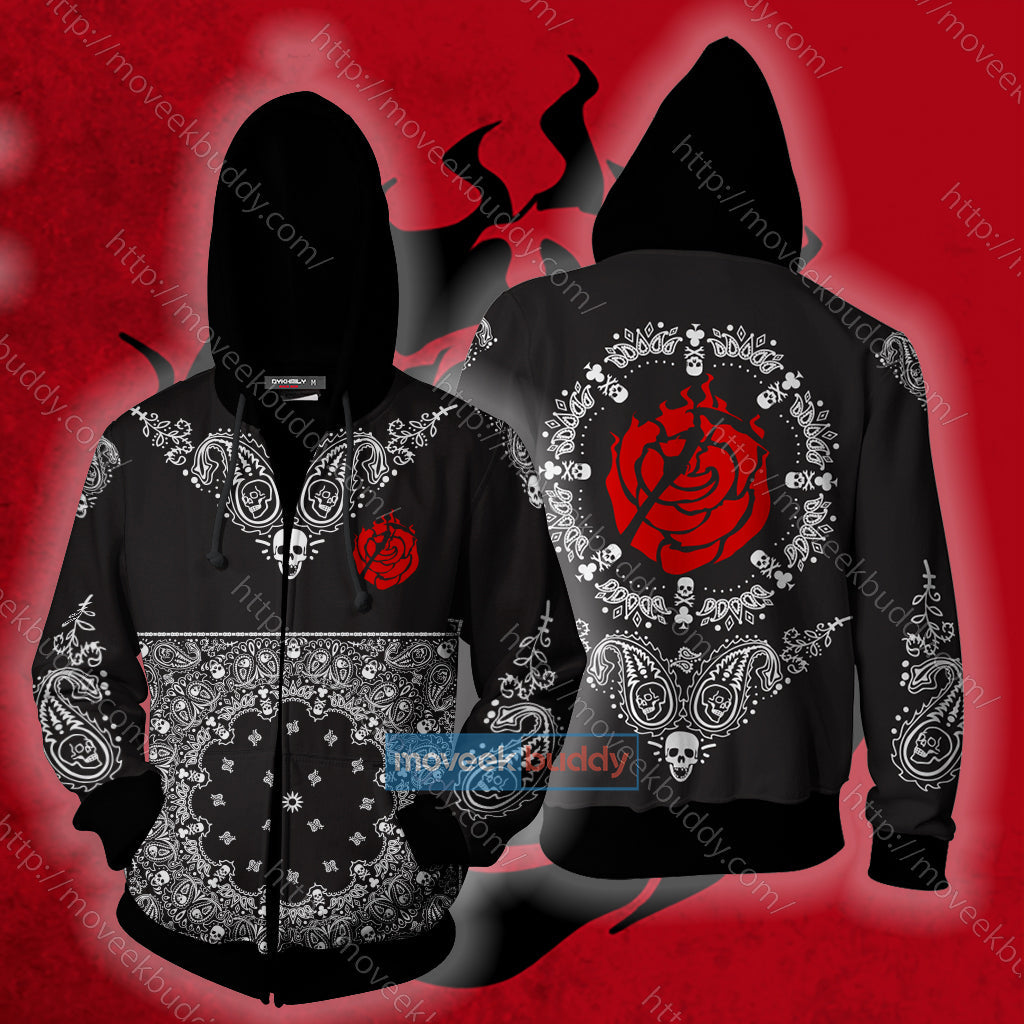 RWBY House Rose Honor Loyalty Sacrifice Zip Up Hoodie XS  