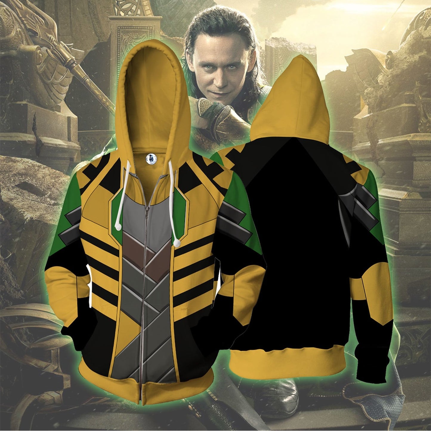 Loki Cosplay Zip Up Hoodie Jacket 5XL