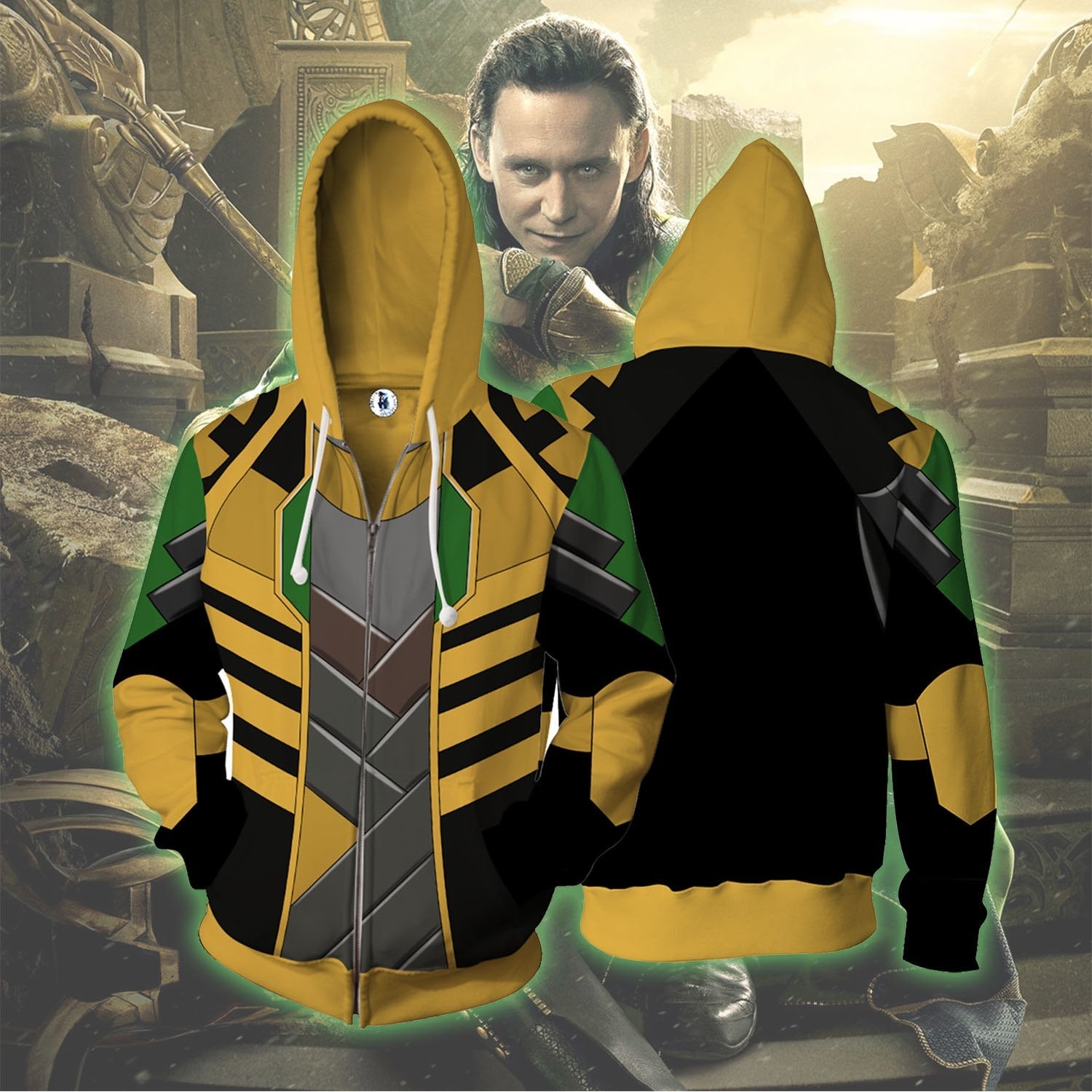 Loki Cosplay Zip Up Hoodie Jacket 5XL