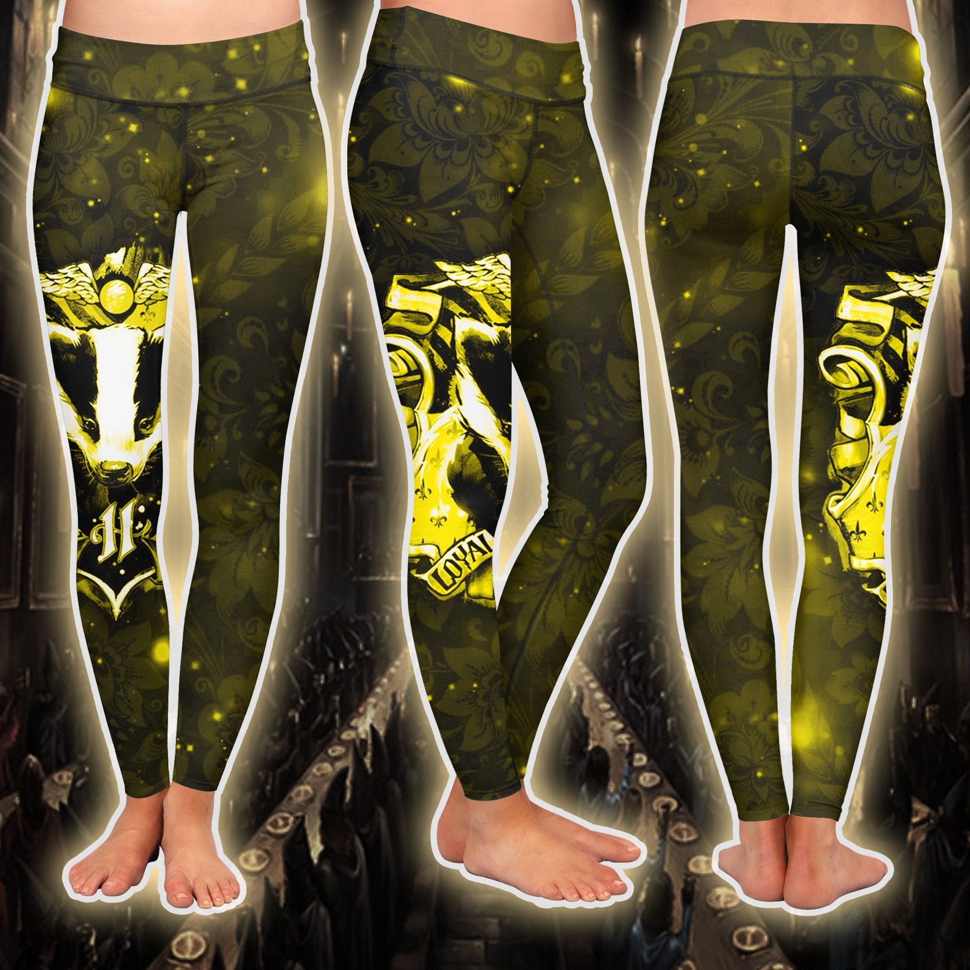 The Hufflepuff Badger Harry Potter Version Galaxy 3D Leggings S  