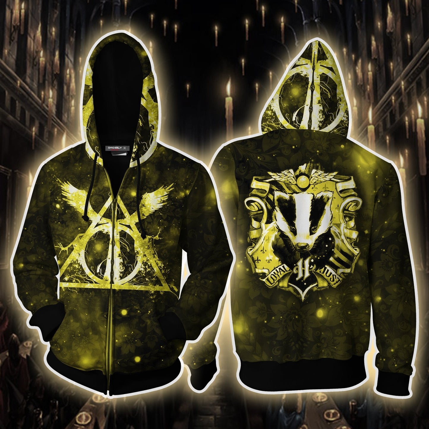 The Hufflepuff Badger Harry Potter Version Galaxy Unisex 3D T-shirt Zip Hoodie S