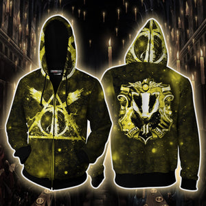 The Hufflepuff Badger Harry Potter Version Galaxy Unisex 3D T-shirt Zip Hoodie S 