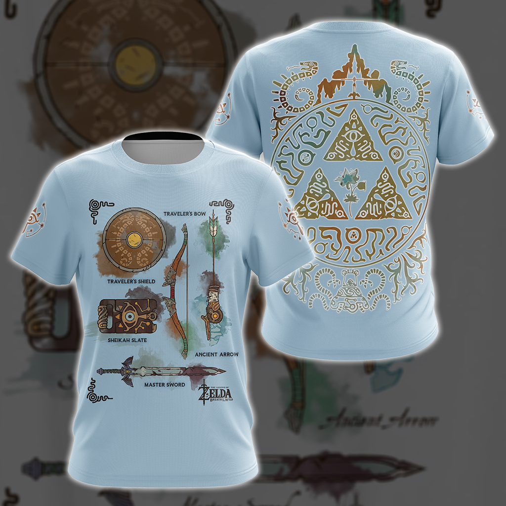 The Legend of Zelda Breath of The Wild Link Inventory Graphic All Over Print T-shirt Zip Hoodie Pullover Hoodie Blue T-shirt