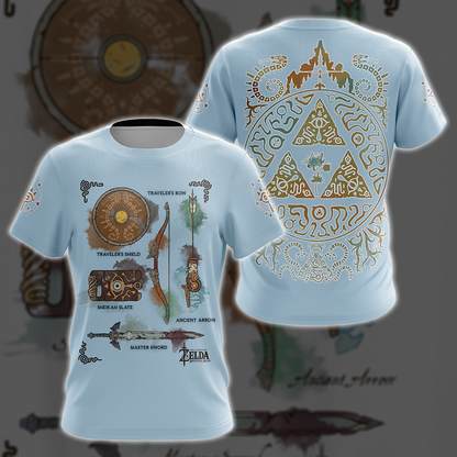 The Legend of Zelda Breath of The Wild Link Inventory Graphic All Over Print T-shirt Zip Hoodie Pullover Hoodie Blue T-shirt