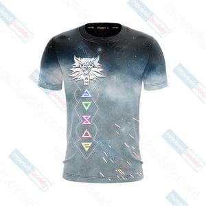 The Witcher 3 Wild Hunt Wild White Wolf Symbol Unisex 3D T-shirt   