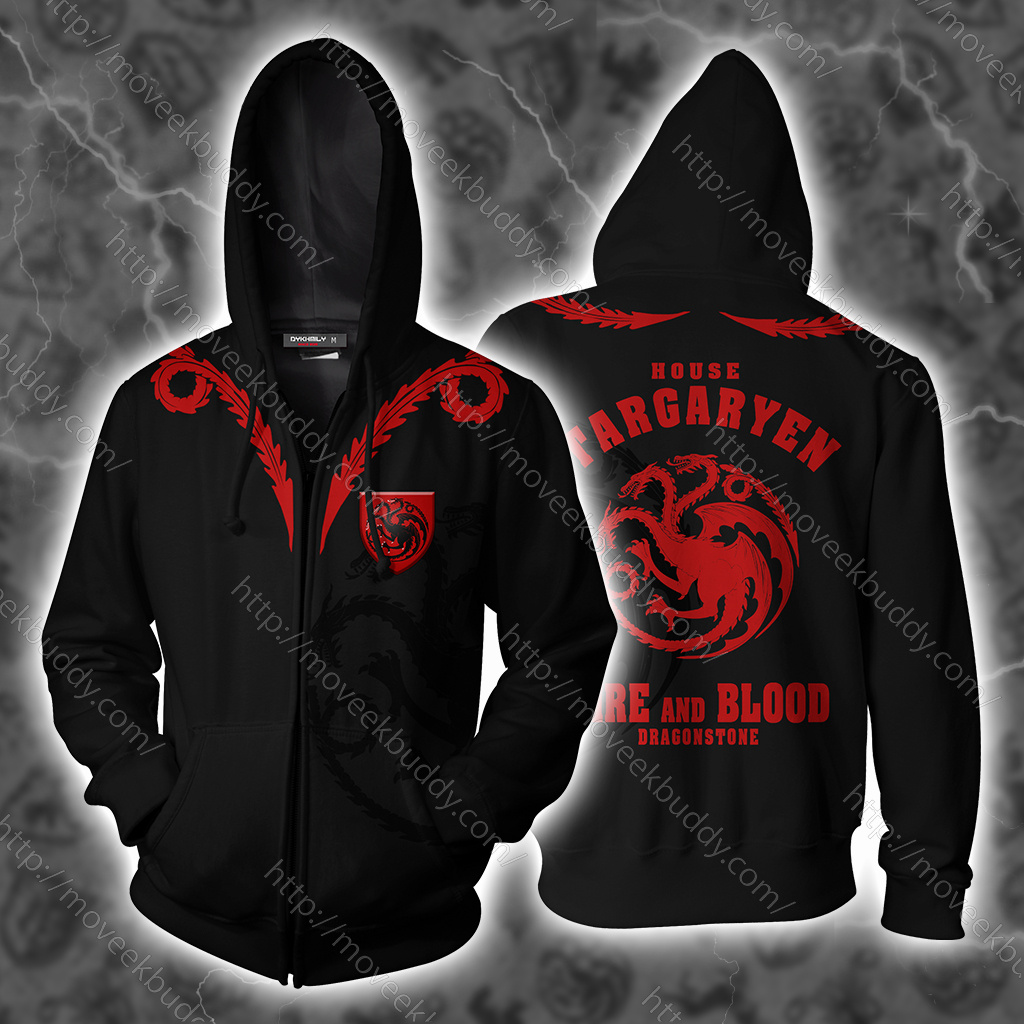 House Targaryen Game Of Thrones Zip Up Hoodie XS  