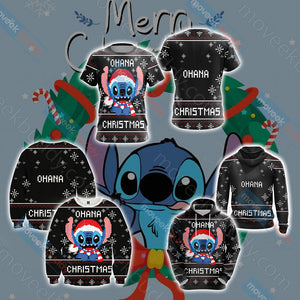 Stitch Ohana Christmas Unisex 3D T-shirt   