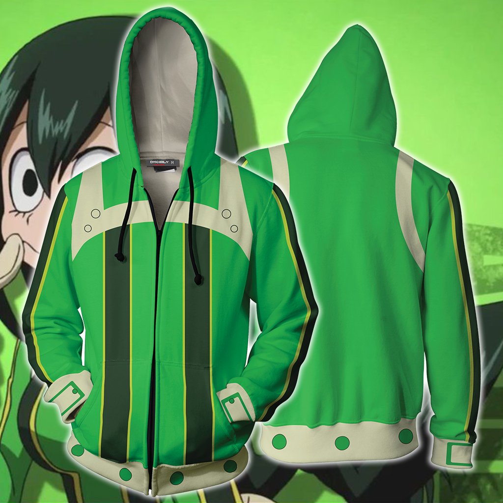 Boku No Hero Academia Tsuyu Asui Cosplay Zip Up Hoodie Jacket 5XL
