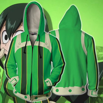 Boku No Hero Academia Tsuyu Asui Cosplay Zip Up Hoodie Jacket 5XL