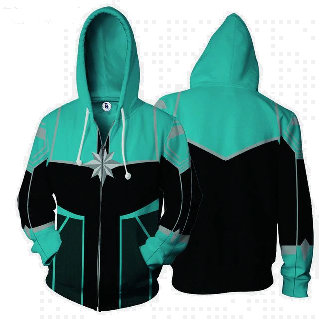 Captain Marvel Battle Suit Cosplay Zip Up Hoodie Jacket 5XL