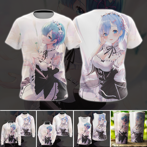 Rem Re:Zero All Over Print T-shirt Tank Top Zip Hoodie Pullover Hoodie   