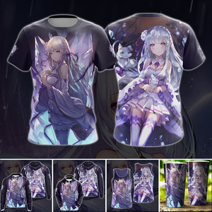 Emilia Re:Zero All Over Print T-shirt Tank Top Zip Hoodie Pullover Hoodie   