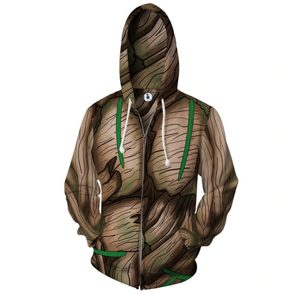 Guardians Of The Galaxy Groot Cosplay Zip Up Hoodie Jacket